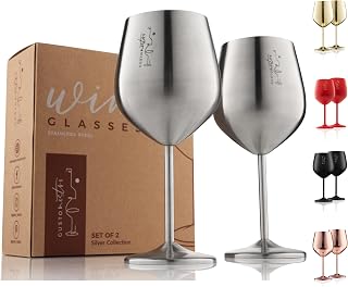 Gusto Nostro Stainless Steel Wine Glasses - 540ml - Silver Shatterproof Wine Glasses Travel Camping Pool - Stylish Metal Wine Glasses for Outdoor Events (Set of 2)