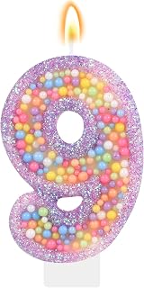 Pastel Macaron 9th Birthday Candle Sweet Purple Number 9 Candle