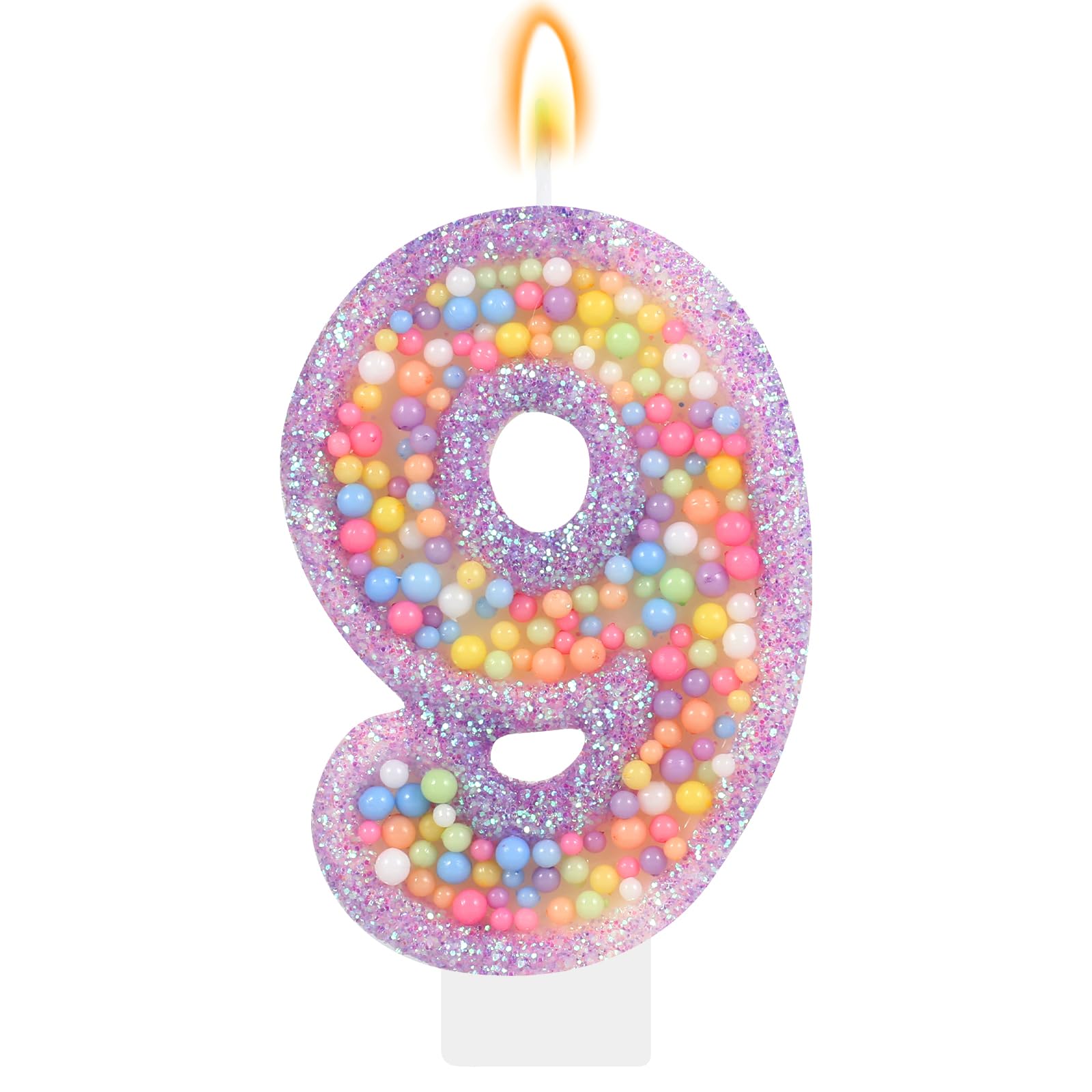 Pastel Macaron 9th Birthday Candle Sweet Purple Number 9 Candle
