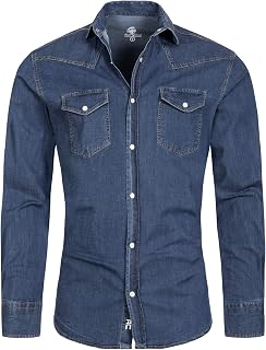 Rock Creek Men's Denim Shirt Denim Blue Men's Regular Fit Long Sleeve Shirt S – XXL