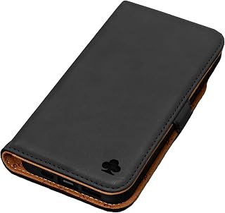 Porter Riley - iPhone 13 (6.1 inch) Premium Genuine Leather Case with Stand and Card Slots, Horizontal Stand, Durable Frame, (Black/Brown)