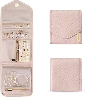 BAGSMART Travel Jewelry Organizer Case Foldable Jewelry Roll,Soft Pink | Small Travel Jewelry Organizer Case Foldable Small Jewelry Roll for Journey Rings, Necklaces, Earrings, Bracelets,Mini