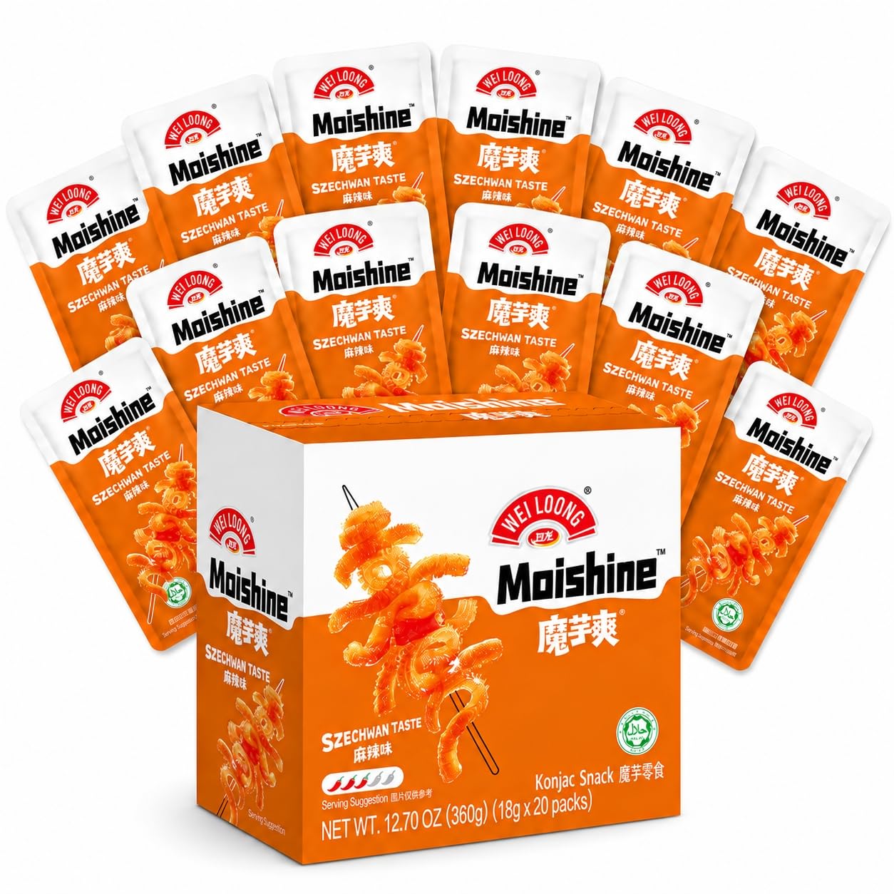 WEILOONG Szechuan Mala Plant-Based Jerky Konjac Snack, Chewy, 40 Calories | Spic