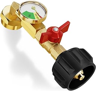 CALPOSE Propane Refill Adapter with Valve and Gauge | Fill 1lb Bottles from 20lb Tank, Fits QCC1/Type1 Propane Tank and 1 lb Throwaway Disposable Cylinder Propane Bottle Connector