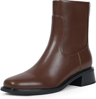 QIY Ankle Boots for Women Square Toe Low Heel Boots