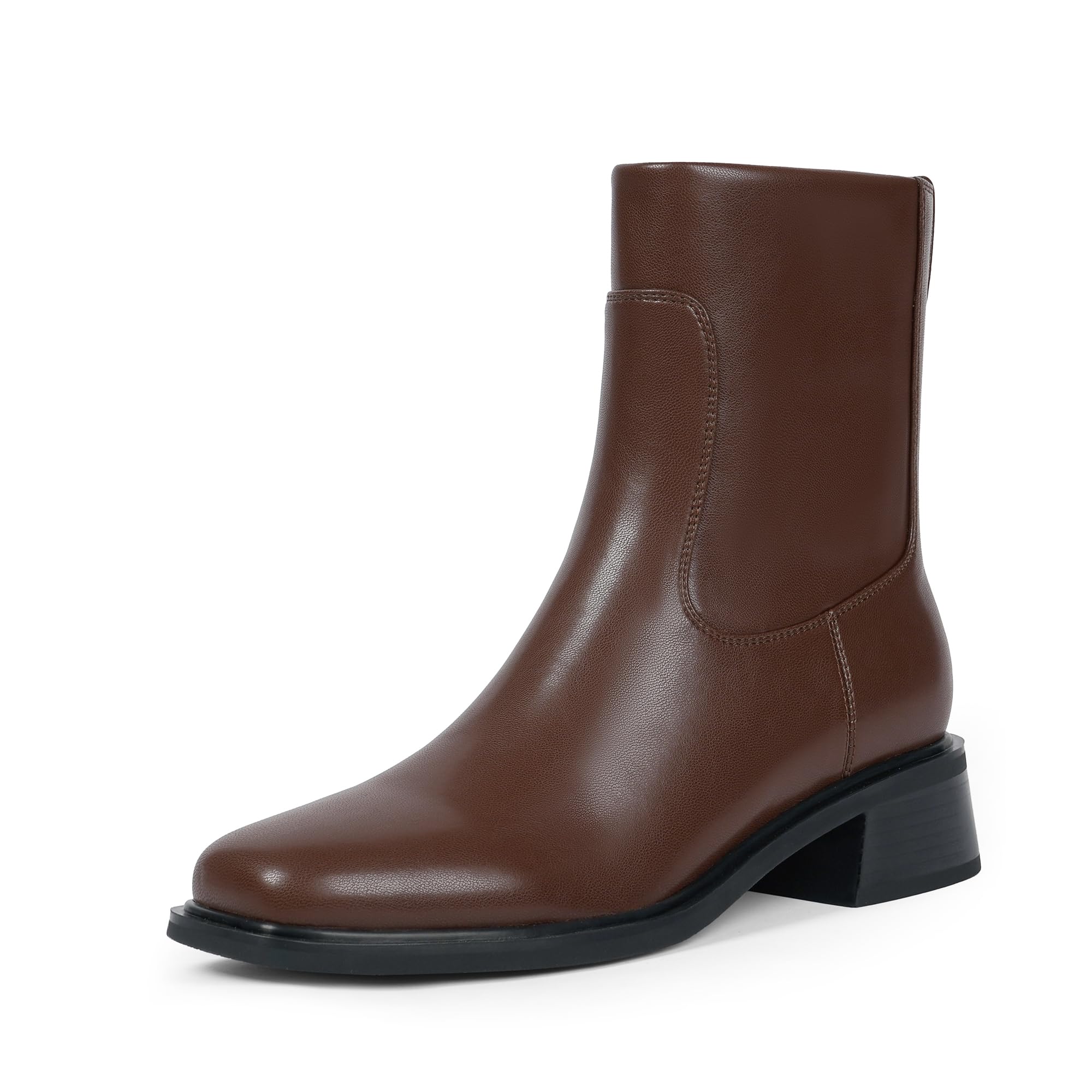 QIY Ankle Boots for Women Square Toe Low Heel Boots