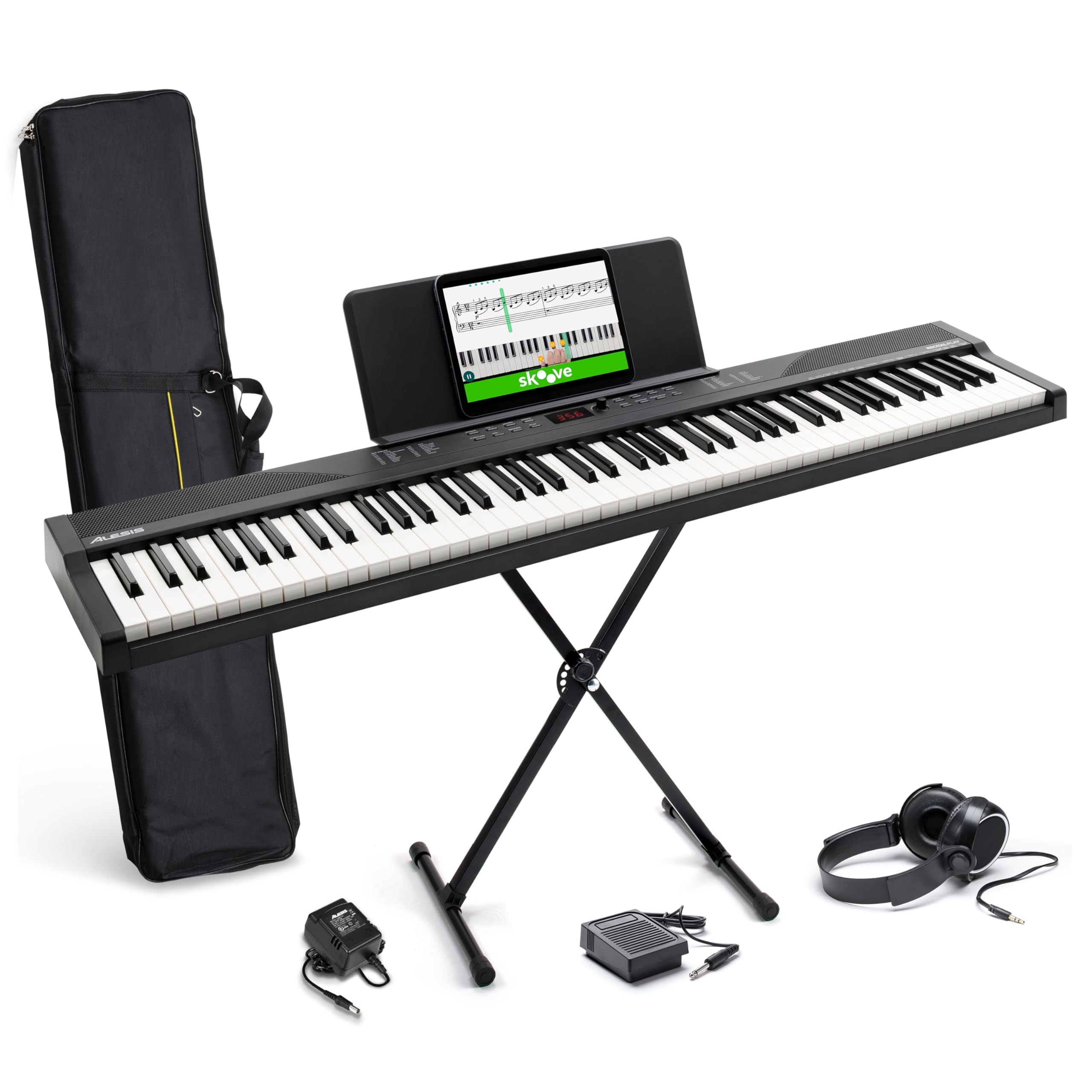 Alesis Recital Play 88-Key Piano Keyboard Bundle | Portable, 480 Voices, Split/L