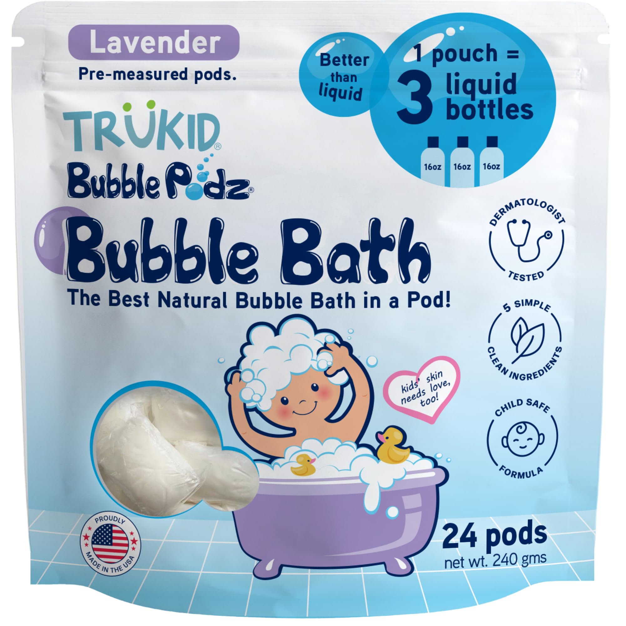TruKid Bubble Podz Bubble Bath for Kids, Toddlers, & Babies, Tear Free Gentle & 