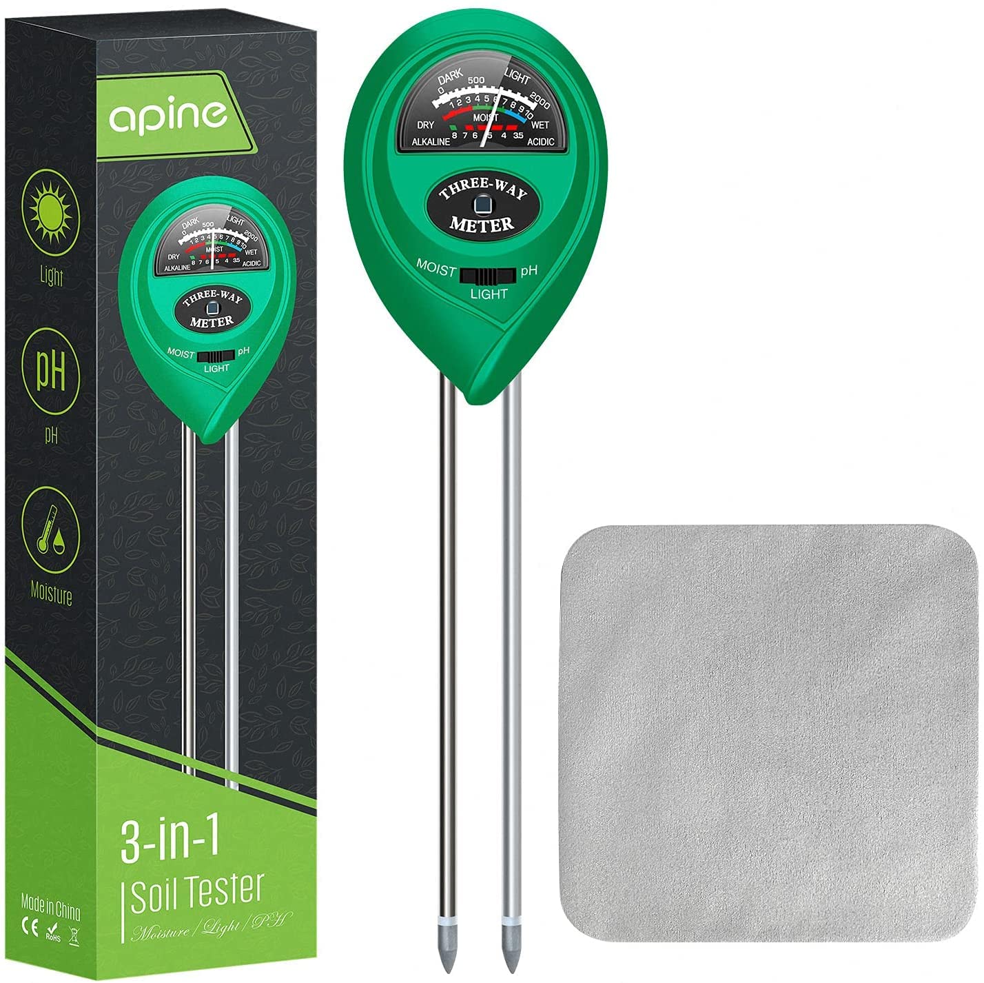 apine Soil Moisture Meter,3-in-1 Soil pH Meter,Soil Test Kit with Moisture,Light