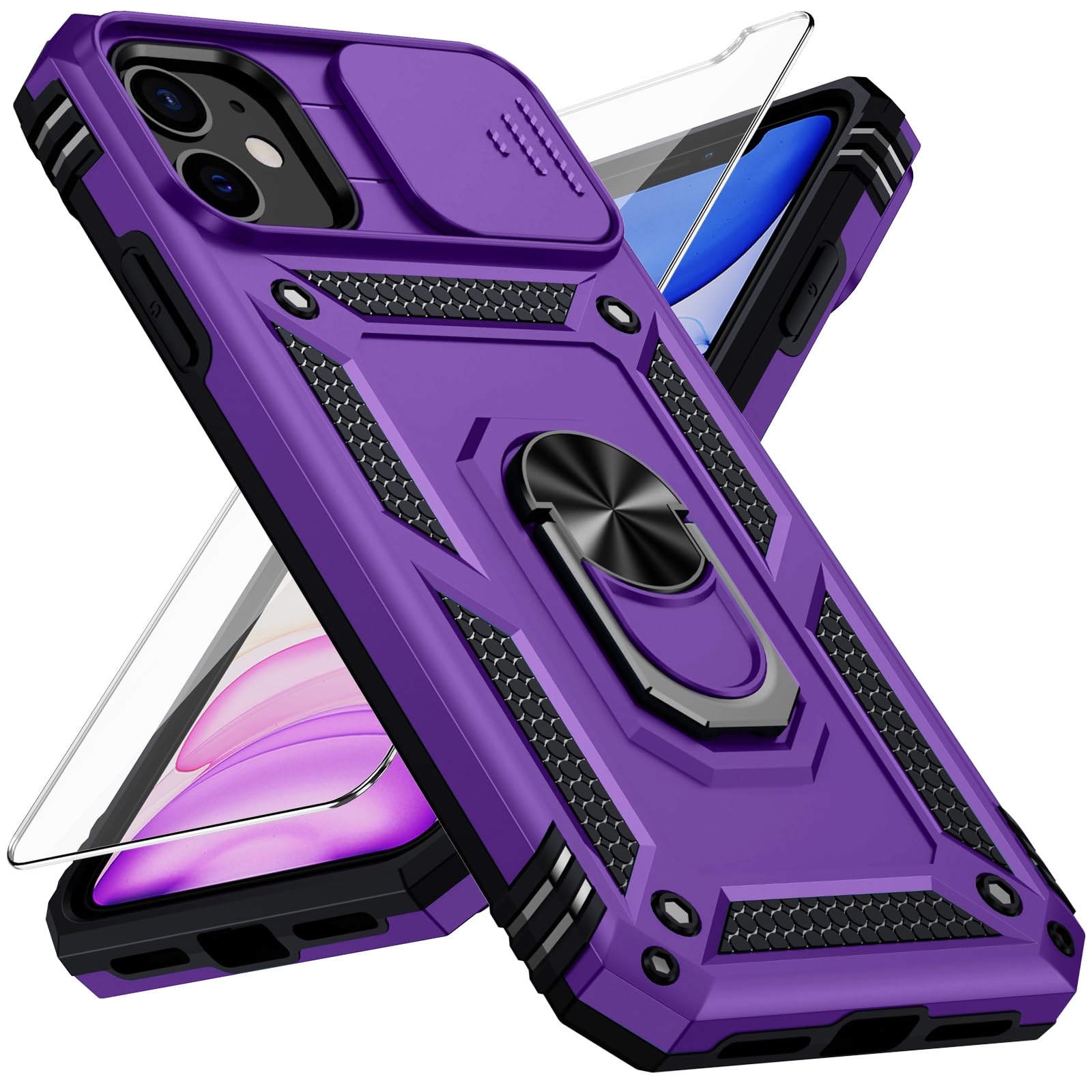 for iPhone 11 Case with Camera Lens Cover, HD Screen Protector, 10 FT Military G