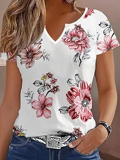 Women Tops Summer Casual Fashion V Neck Short Sleeve Loose Casual T Shirt