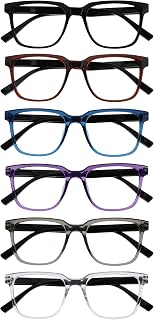 OPULIZE LEO Reading Glasses - Rectangular Frame, 6 Pack - Black/Brown/Blue/Purple/Grey/Transparent, One Size