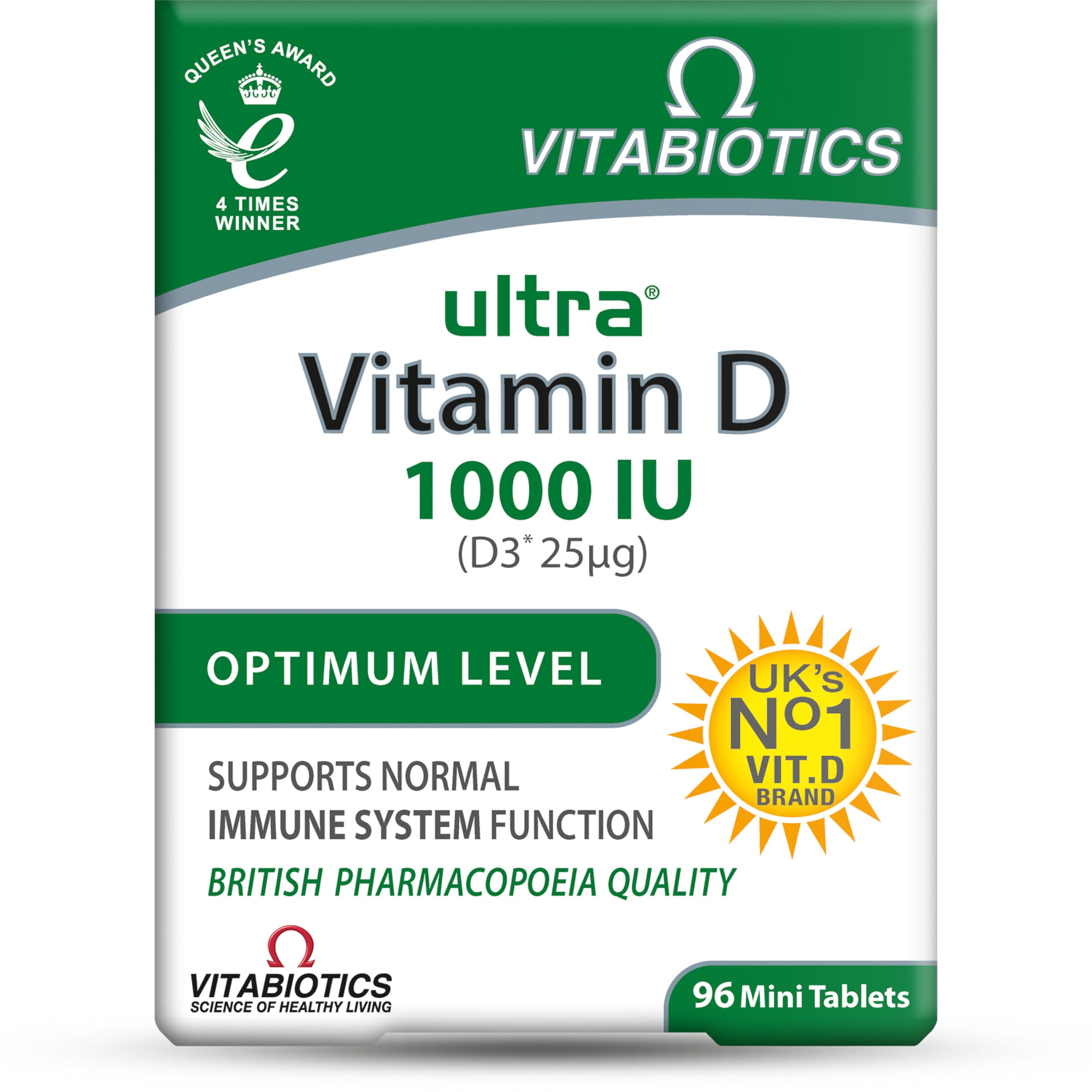 Vitabiotics Ultra Vitamin D3 1000IU, Vitamin D3 Tablets, 96 Tablets | Optimum-le