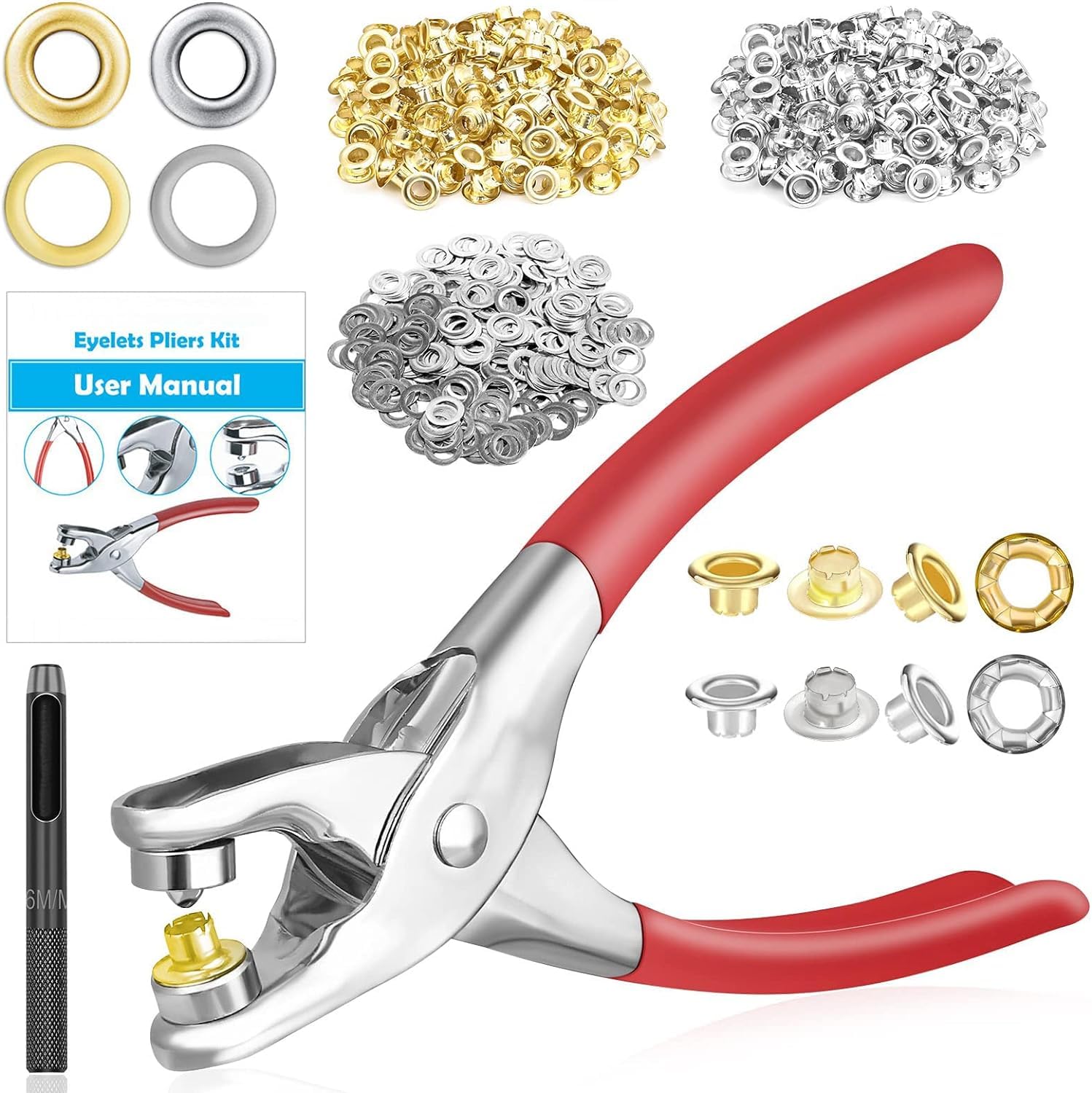 803Pcs Grommet Eyelet Pliers Kit, 1/4 Inch Grommet Tool Kit with 800 Metal Eyele