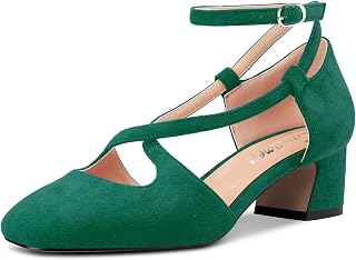 Castamere Women Medium Chunky Wide Heel Square Toe Cross Strap Pumps Party Cute Shoes