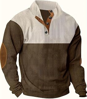 Retro Colorblock Knitted Ribbed Sweater, Neutral Tones,Men's Casual Warm Stand Collar Pullover Sweater for Fall Winter,Blue