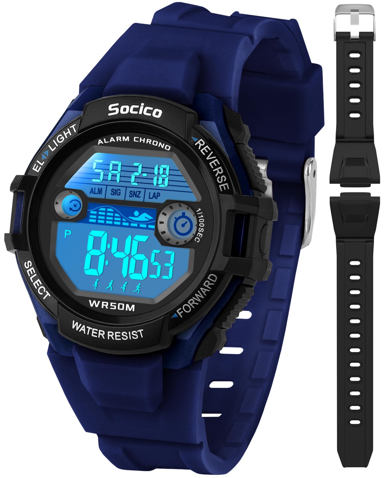 SOCICO Kinder Digitaluhr mit 7 Farben 5ATM wasserdicht Alarm Stoppuhr