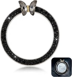 Tunrisy Bling Car Engine Start Button Ring, Crystal Rhinestone Butterfly Push Start Decor, Sparkling Auto Interior Ignition Button Trim Accessory, Universal for Most Cars SUVs Trucks (Black)