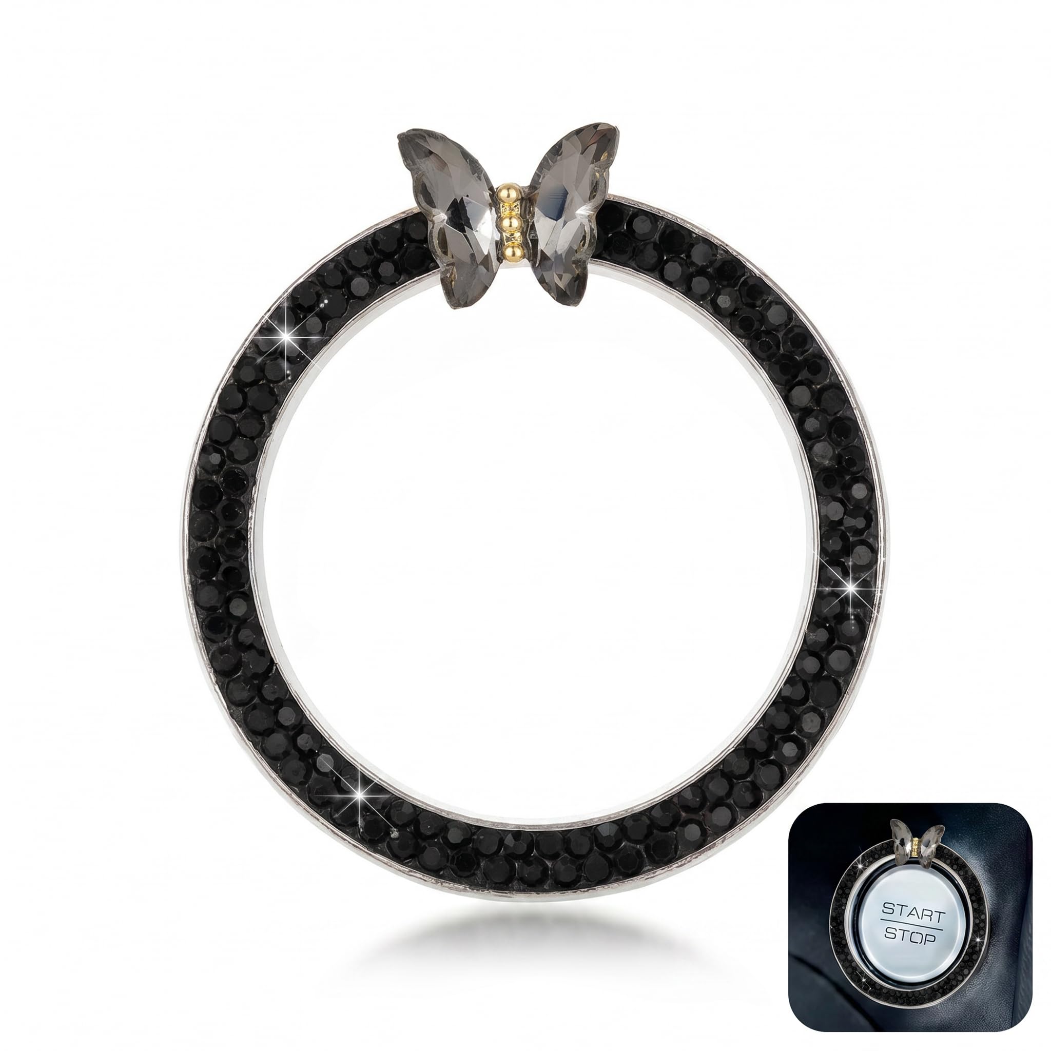 Tunrisy Bling Car Engine Start Button Ring, Crystal Rhinestone Butterfly Push St