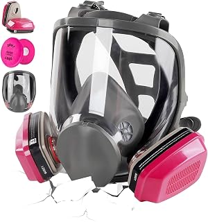 Full Face Respirator Gas Mask: 6800 Reusable Respirator Mask with Filters 60921 & 2097 - Dust Mask Anti Fog Against Organic Vapor Fumes Gases for Spray Paint Chemicals Epoxy Resin Welding Sanding