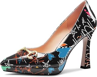 Castamere Women's High Platform Heel Heel Pointed Toe Slip-On Metal Chain Pumps Wedding Office Casual 10 CM Heels