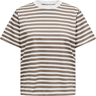 ONLY Damen Striped Cotton Crew Neck T-Shirt