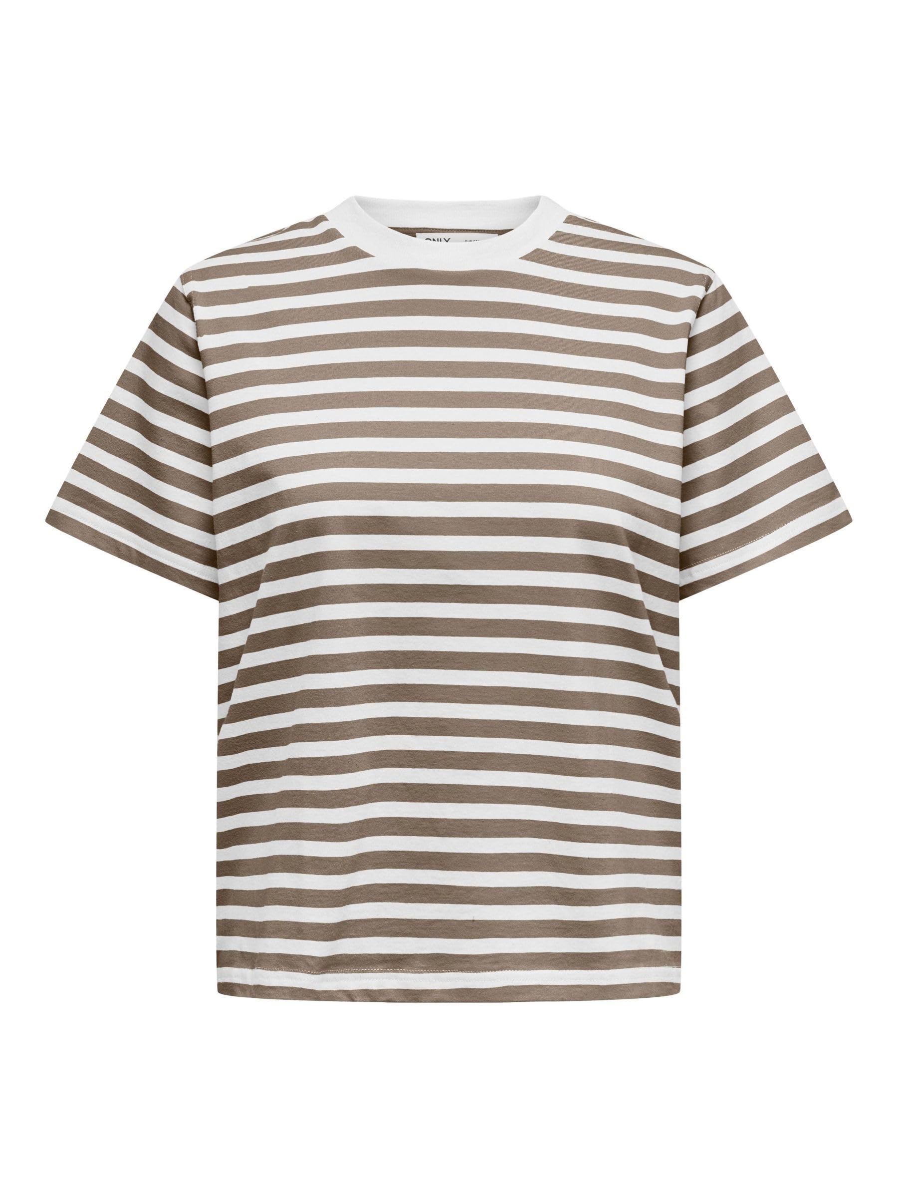 ONLY Damen Striped Cotton Crew Neck T-Shirt