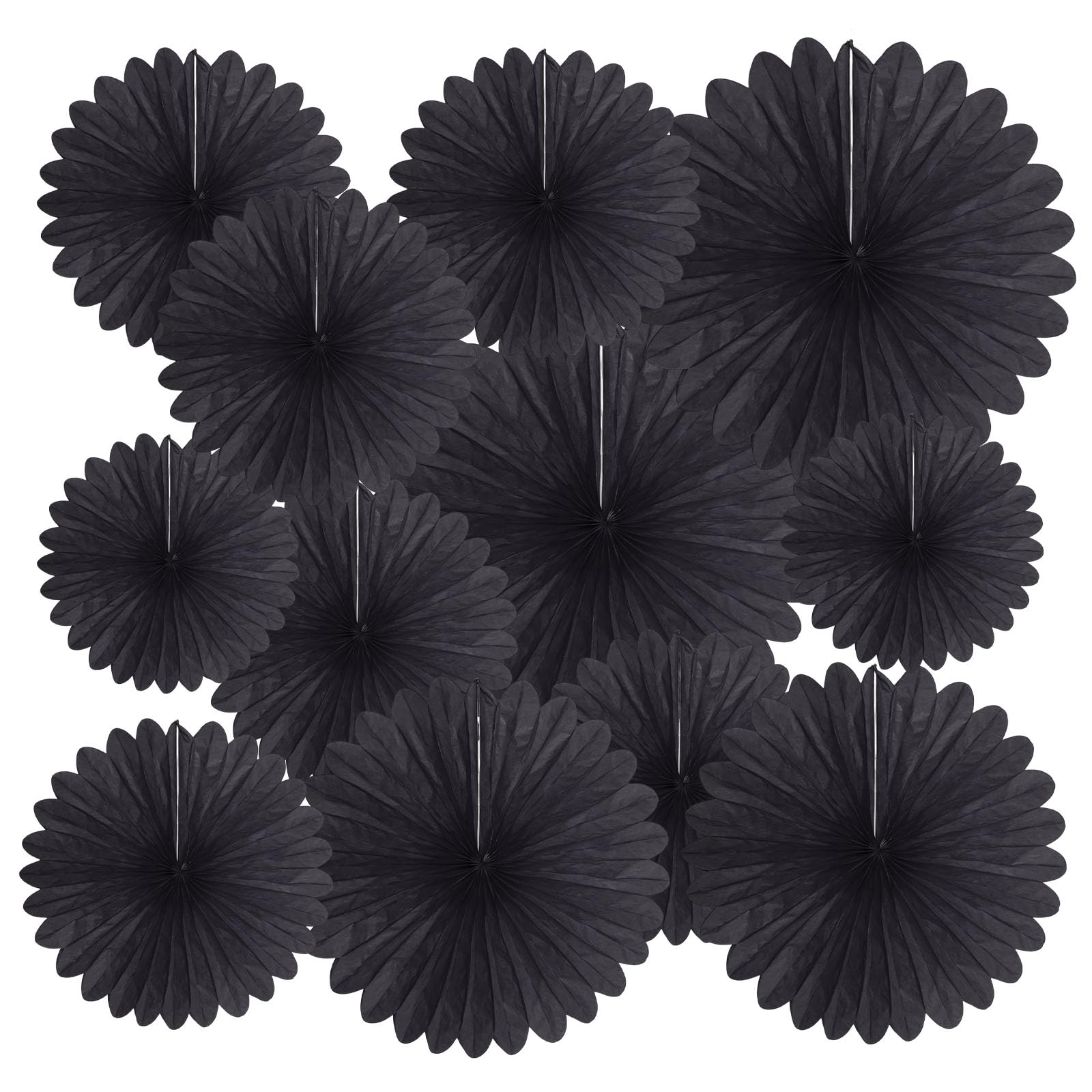 20 Pcs Black Hanging Paper Fan, Hanging Honeycomb Round Paper Fans for Weddings,