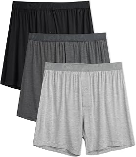 DAVID ARCHY Mens Loose Boxer Shorts Bamboo Rayon – Sleep & Lounge Boxers, Breathable Cooling Lightweight Underwear with Button Fly