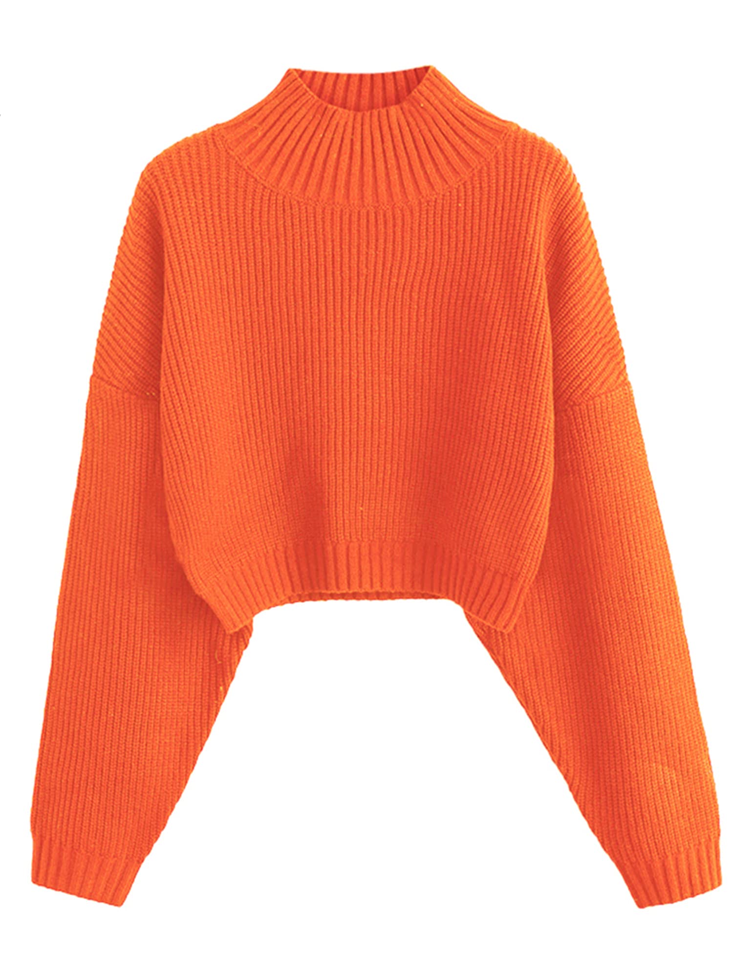 ZAFUL Women's Cropped Turtleneck Sweater Lantern Sleeve Ribbed Knit Pullover Swe
