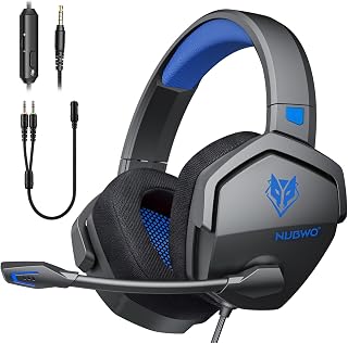 NUBWO N16 Gaming Headsets for Xbox, PS5, PS4, PC, NS, Mac - Over Ear Headphones with Microphone, Stereo Sound, Wired Headet with 3.5mm Audio Jack (Black Blue)