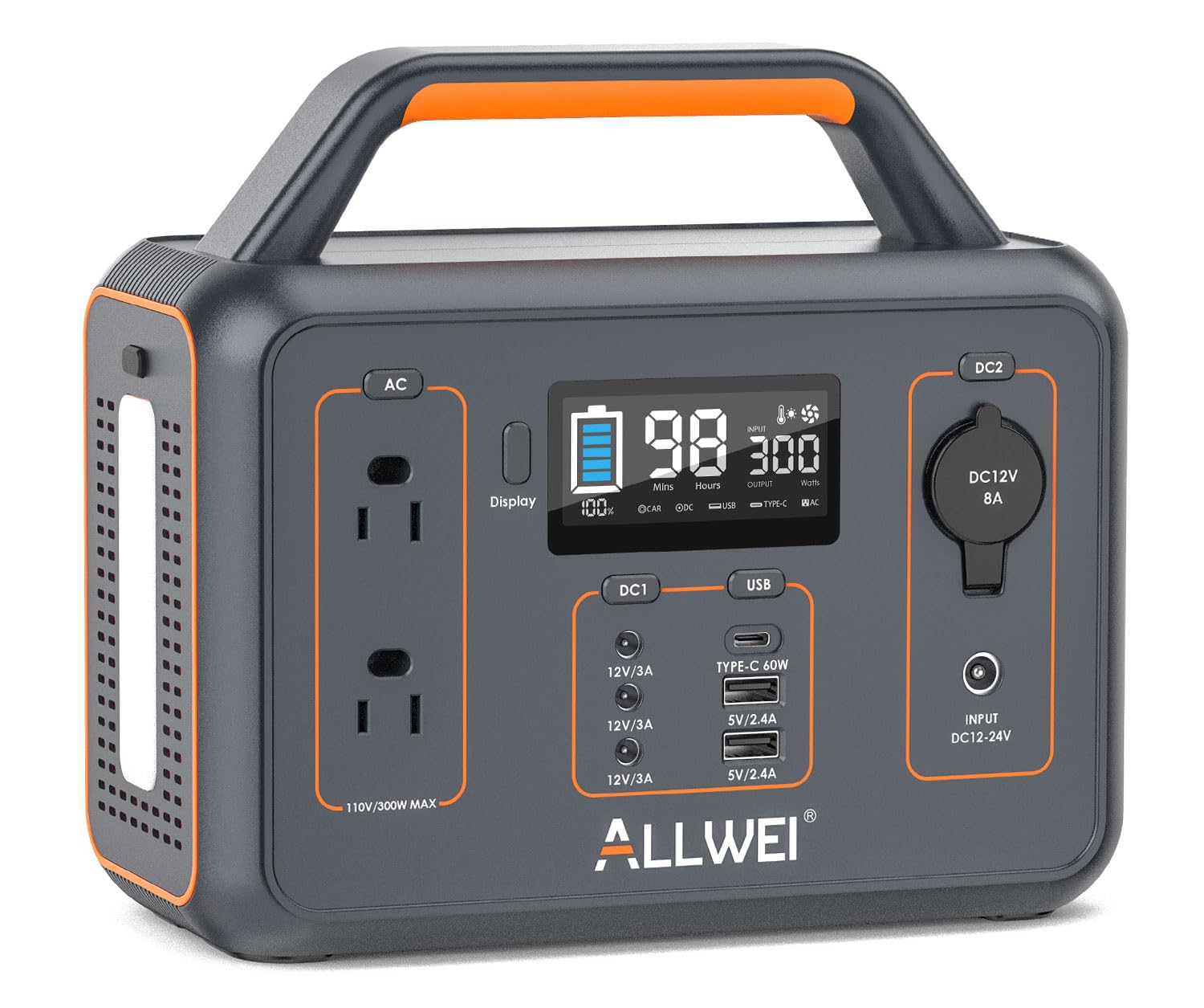 ALLWEI Portable Power Station 300W, Solar Generator 280Wh with 2 AC Outlet, Sola