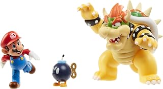 Super Mario World of Nintendo Bowser Vs Mario Diorama Set Includes Mario, Bowser, and Bob-Omb Action Figures