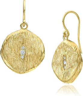 JEAN RACHEL JEWELRY 14K Gold Plated Sterling Silver Dangle Drop Earrings for Women - Coin Design with 0.16 TCW Cubic Zirconia Vintage Style - Hypoallergenic, Lead & Nickel Free Statement Earrings