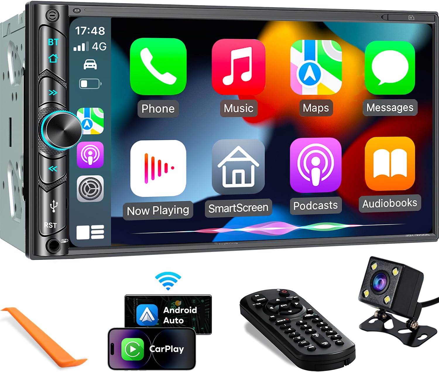 Upgrade Wireless Double Din Car Stereo with Carplay, Android Auto, Bluetooth, 4-