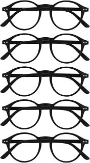 OPULIZE KING Reading Glasses - Pack of 5 - Retro Round Frame - Matte Black - Men Women - Spring Hinges - RRRR56-1 - +1.50