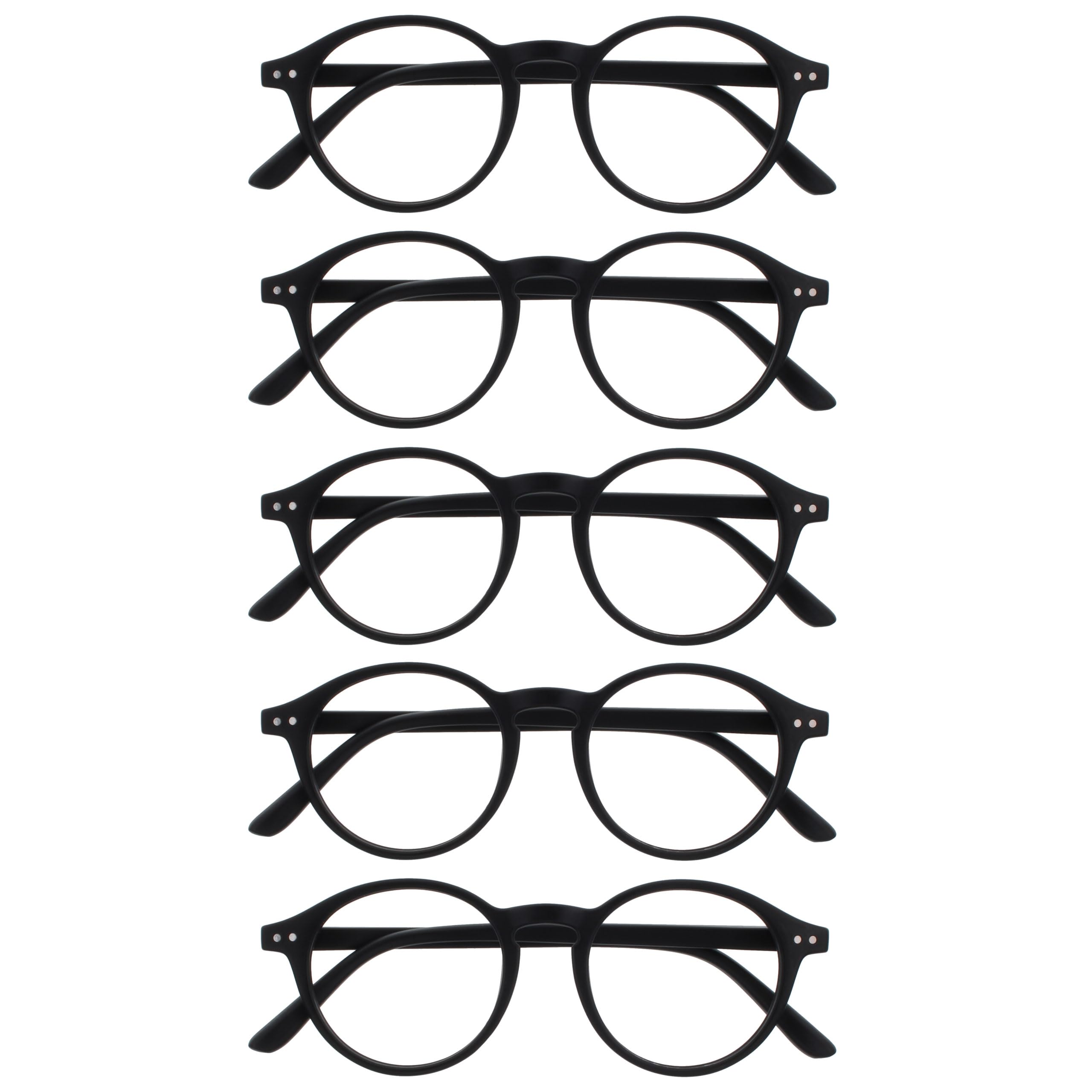 OPULIZE KING Reading Glasses - Pack of 5 - Retro Round Frame - Matte Black - Men