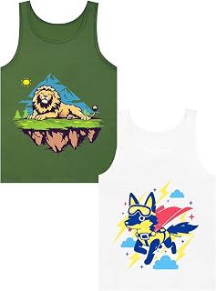 Boys Tank Top 100% Combed Cotton Tagless Cute Design Colorful 2-Pack 2T-16Y