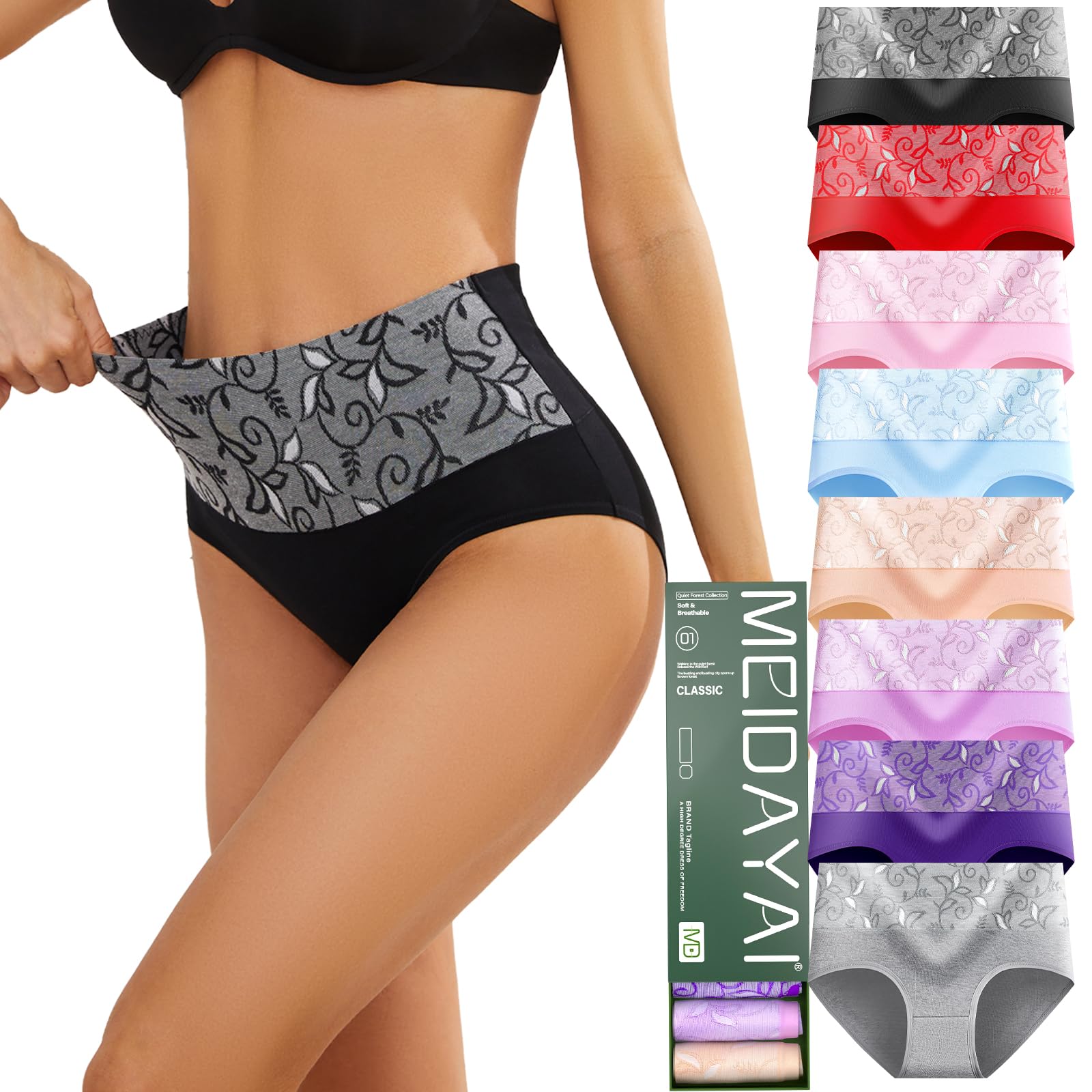 Womens Underwear Cotton Tummy Control High Waisted Underwear Soft Breathable Ful
