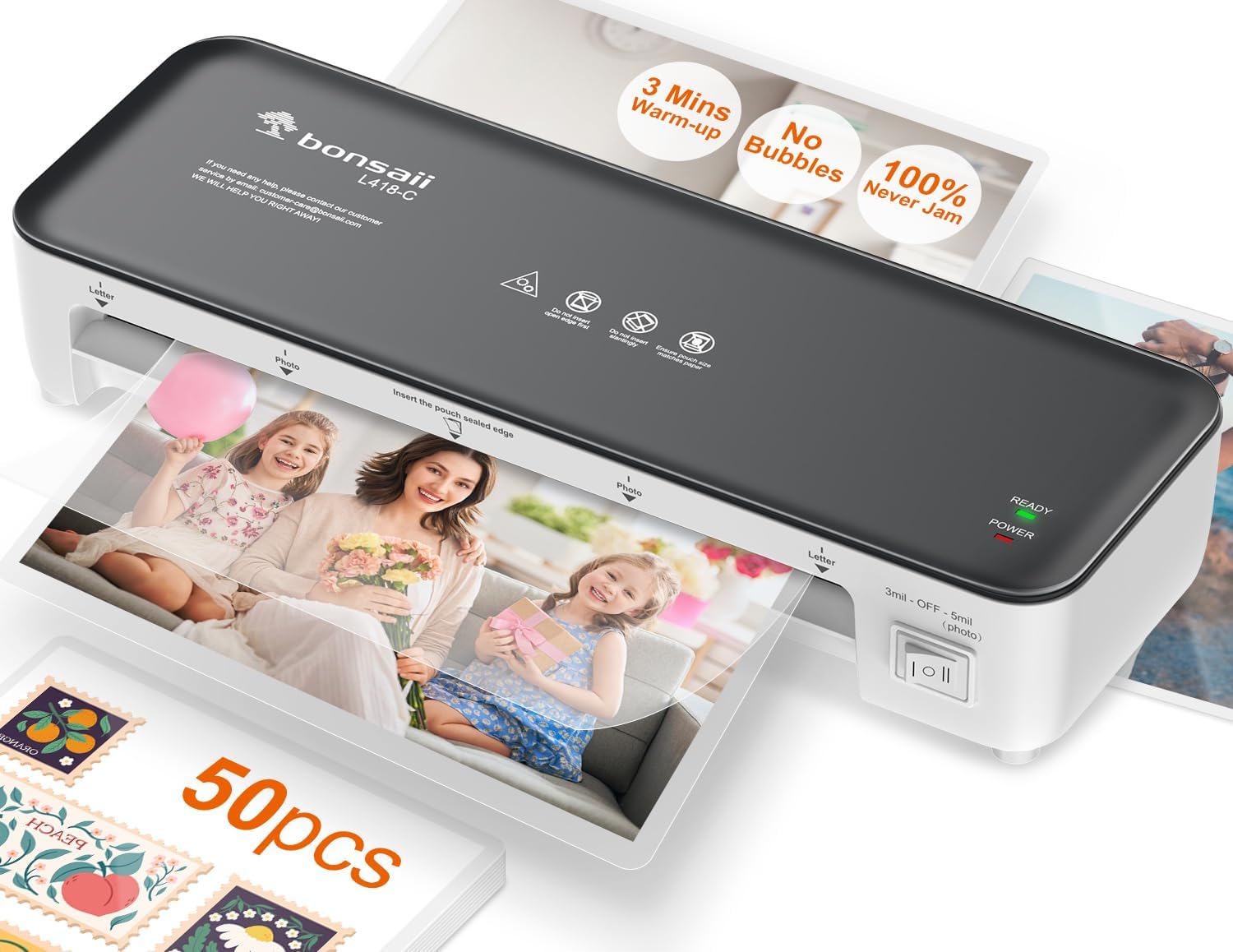 Bonsaii 9 Inch Laminator Machine with 50 Laminating Sheets, Jam-Free Tech | Pate