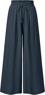 Arach&Cloz Spring Women's Linen Blend High Waisted Flowy Wide Leg Casual Pants