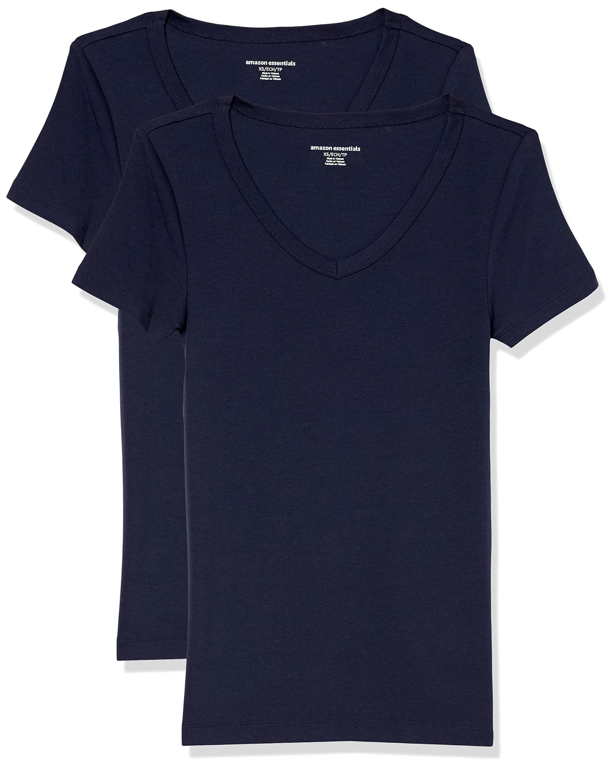 Amazon Essentials Women's Slim-Fit Short-Sleeve V-Neck T-Shirt, 2-Pack