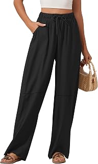 Women's Wide Leg Linen Pants High Waisted Flowy Palazzo Trousers Casual Summer Beach Long Slacks with Pockets