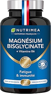Magnesium Bisglycinate + Vitamin B6 | Sleep, Stress, Fatigue | Maximum Absorption & Easy Assimilation | 90 Vegan Capsules | Nutrimea | Made in France
