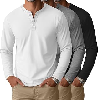 August Alley 3 Pack Men's Big and Tall Long Sleeve Henley Shirts