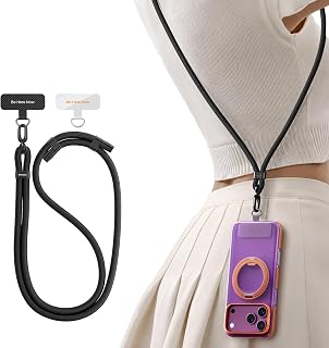 TORRAS Phone Lanyard Crossbody, Adjustable Anti-Theft Neck Strap, Black | 2 Tether Tabs, Premium Metal Buckles, All-Day Comfort, Hands-Free, Universal, Fits iPhone, Samsung, Travel Essentials, Cruise