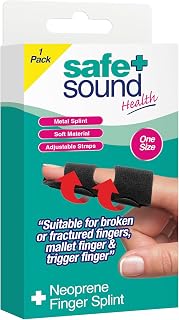 Safe & Sound Health Neoprene Finger Splint – Adjustable Metal Support for Broken, Fractured, Sprained, Trigger Finger, Mallet Finger, and Tendonitis – One Size Fits All – Soft and Comfortable Design