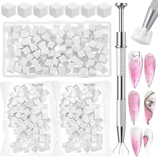300Pcs Nail Sponges for Ombre, Soft Nail Art Sponges With Grabbing Pen Professional Nail Art Tools for Gradient Ombre Blush Chrome Design Effects Home and Salon Use