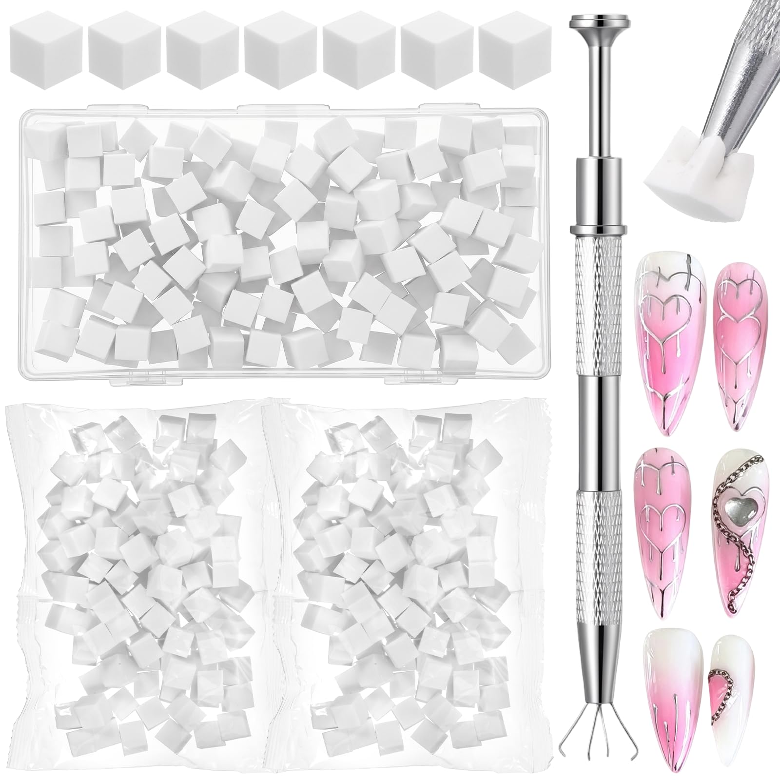 300Pcs Nail Sponges for Ombre, Soft Nail Art Sponges With Grabbing Pen Professio