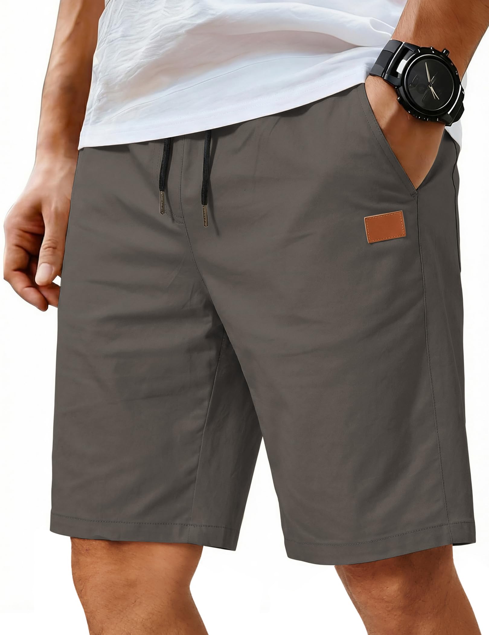 COOFANDY Mens Casual Shorts Cotton Elastic Waist Drawstring Shorts Lightweight S